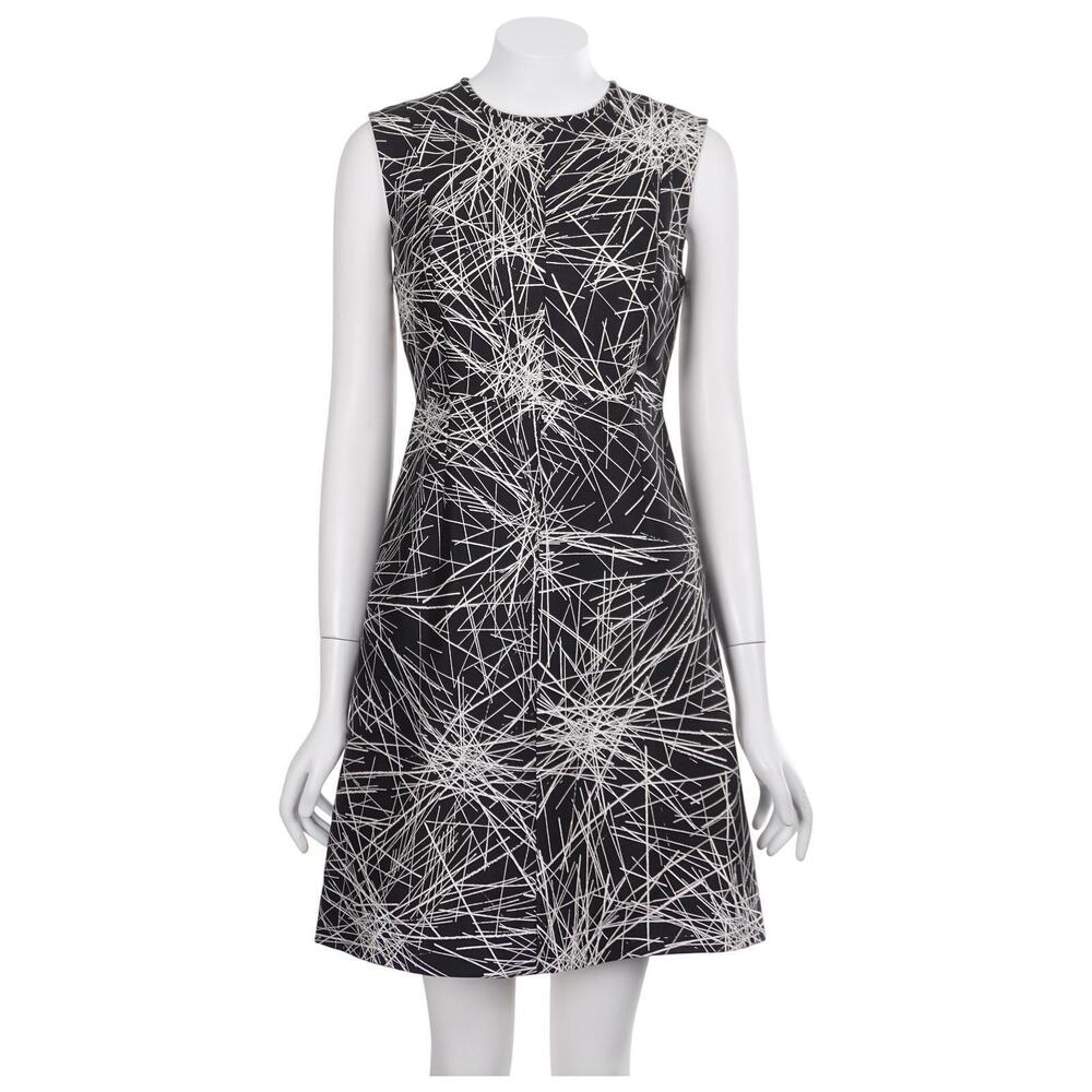 Diane von Furstenberg Madyson Dress 0 Black White Abstract Printed Wool Silk DVF